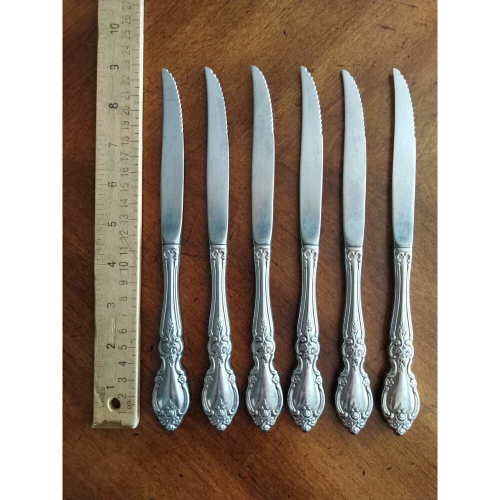 Lot of 6x Oneida Louisiana Serrated Steak Knives Stainless Flatware Knife 9.1